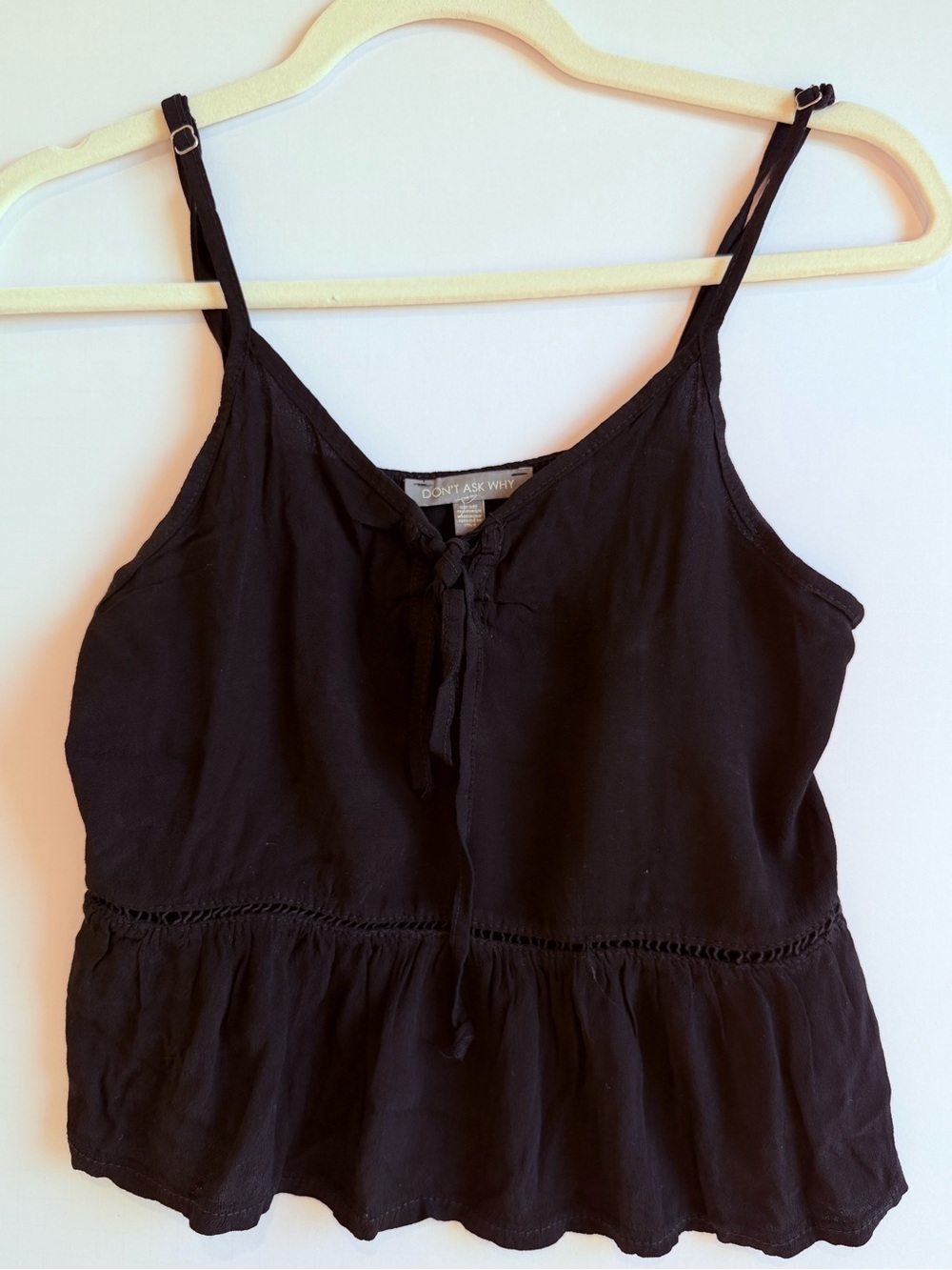 Don't Ask Why Black Tie-Front Spaghetti Strap Peplum Camisole